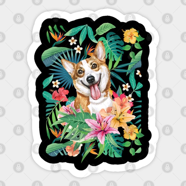 Tropical Sable White Corgi 1 Sticker by LulululuPainting